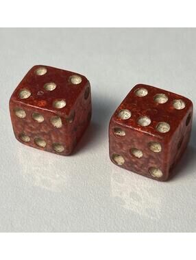 Red Celluloid Bakelite Dice Pair Cherry Red Marbled Translucent D6 1930s SEE. LS